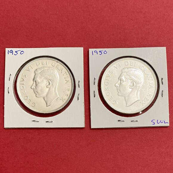 Unique Pair of 1950 Canada Uncirculated $1 Silver Dollar Coins! - Picture 2 of 16